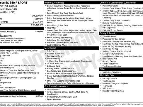 Used 2021 Lexus ES 350 F Sport w/ Accessory Package image 2