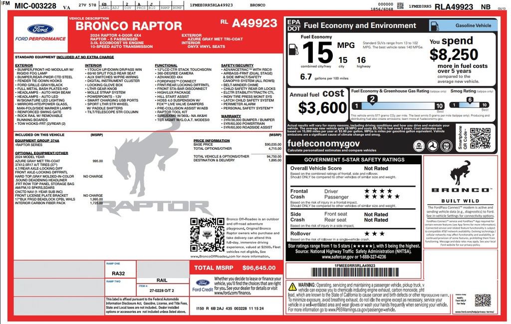 Used 2024 Ford Bronco Raptor w/ Interior Carbon Fiber Pack 6 AWD/4WD image 3