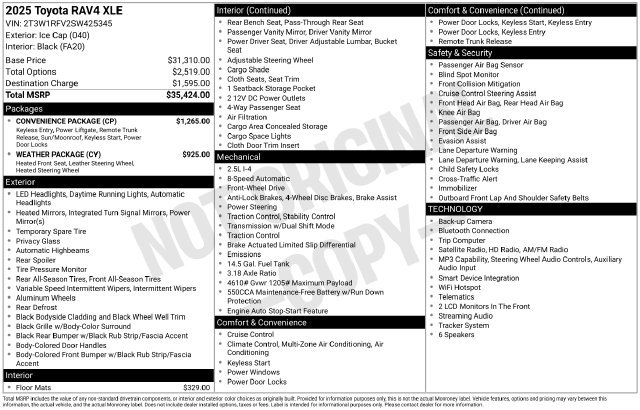 Used 2025 Toyota RAV4 XLE w/ Convenience Package FWD image 35