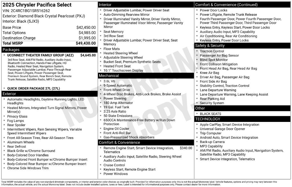 Used 2025 Chrysler Pacifica Select w/ Uconnect Theater Family Group FWD image 2