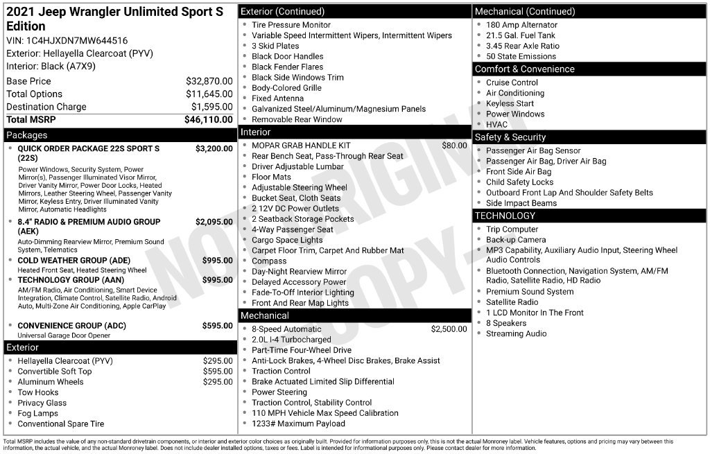 Certified 2021 Jeep Wrangler Unlimited Sport AWD/4WD image 26