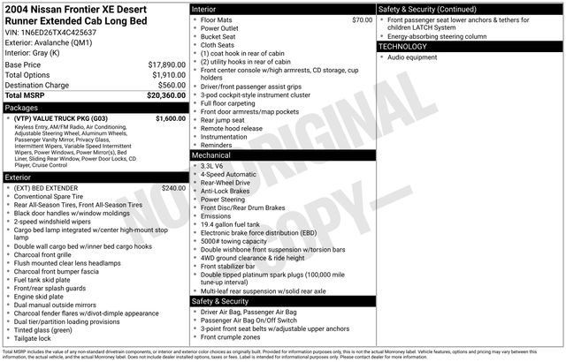 Used 2004 Nissan Frontier XE Desert Runner w/ (VTP) Value Truck Pkg RWD image 2