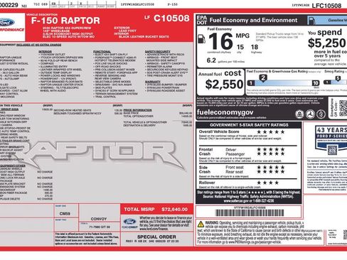 Used 2020 Ford F150 Raptor w/ Equipment Group 802A Luxury AWD/4WD image 2