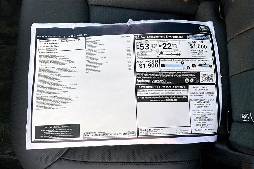 New 2026 Land Rover Range Rover Sport Dynamic SE AWD/4WD image 14