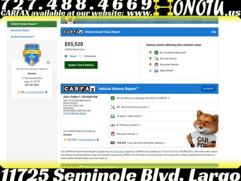 Used 2021 Ford F150 Raptor w/ Equipment Group 801A High image 2