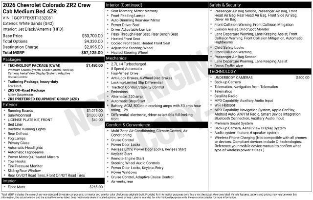 New 2026 Chevrolet Colorado ZR2 w/ Technology Package AWD/4WD image 16