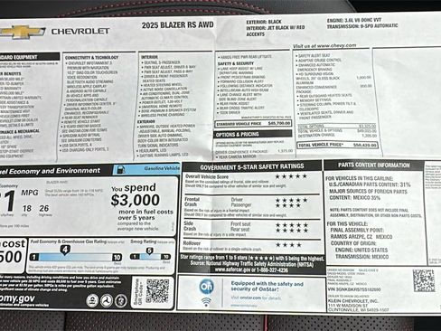 Certified 2025 Chevrolet Blazer RS w/ Driver Confidence II Package image 33