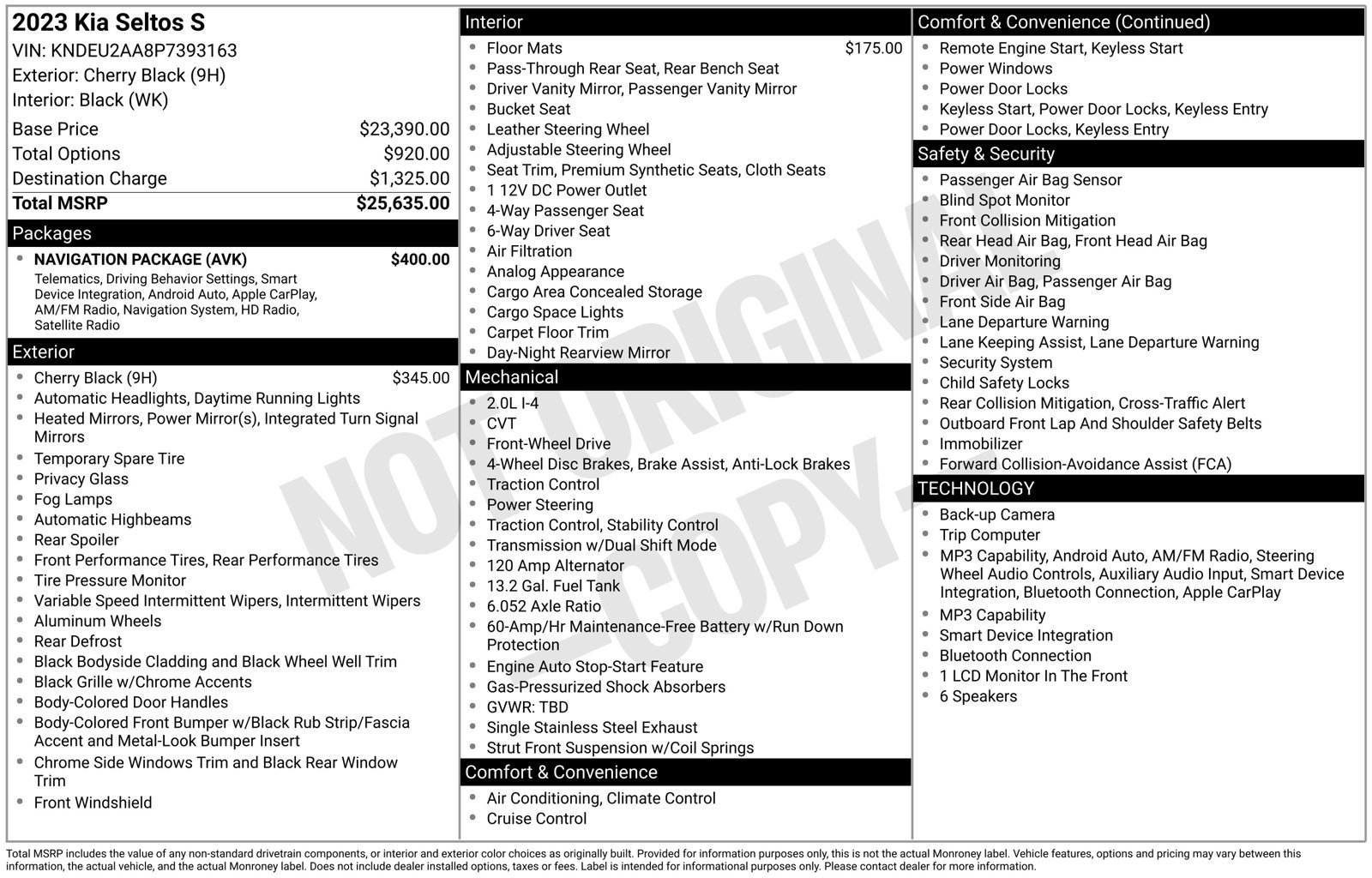Certified 2023 Kia Seltos S w/ Navigation Package FWD image 17