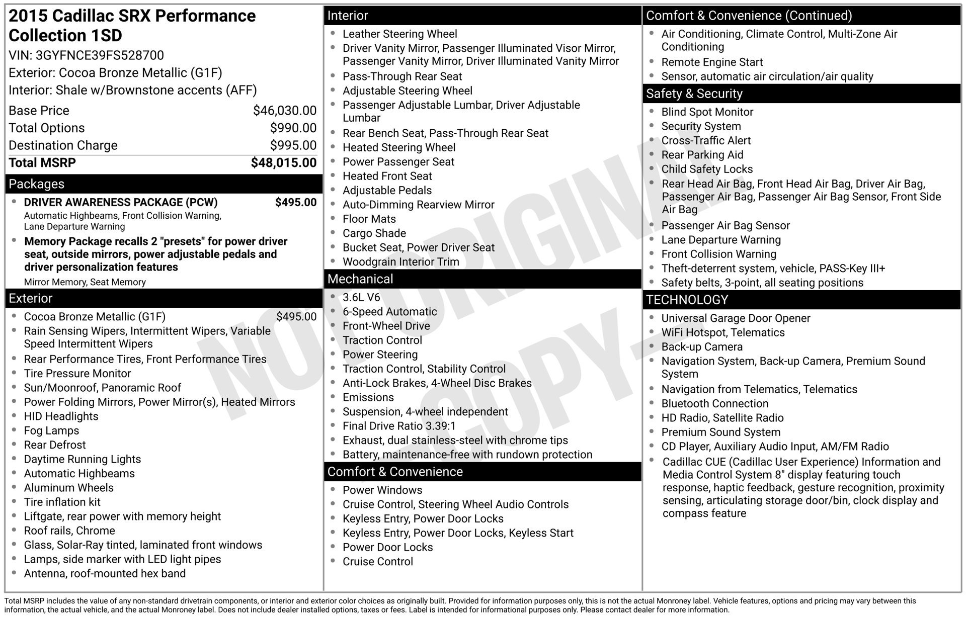 Used 2015 Cadillac SRX Performance w/ Driver Awareness Package FWD image 21