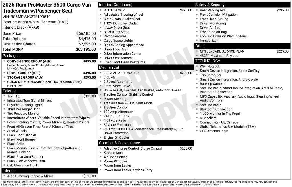 New 2026 RAM ProMaster 3500 w/ Convenience Group FWD image 3