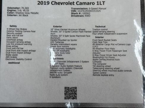 Used 2019 Chevrolet Camaro LT w/ RS Package RWD image 47