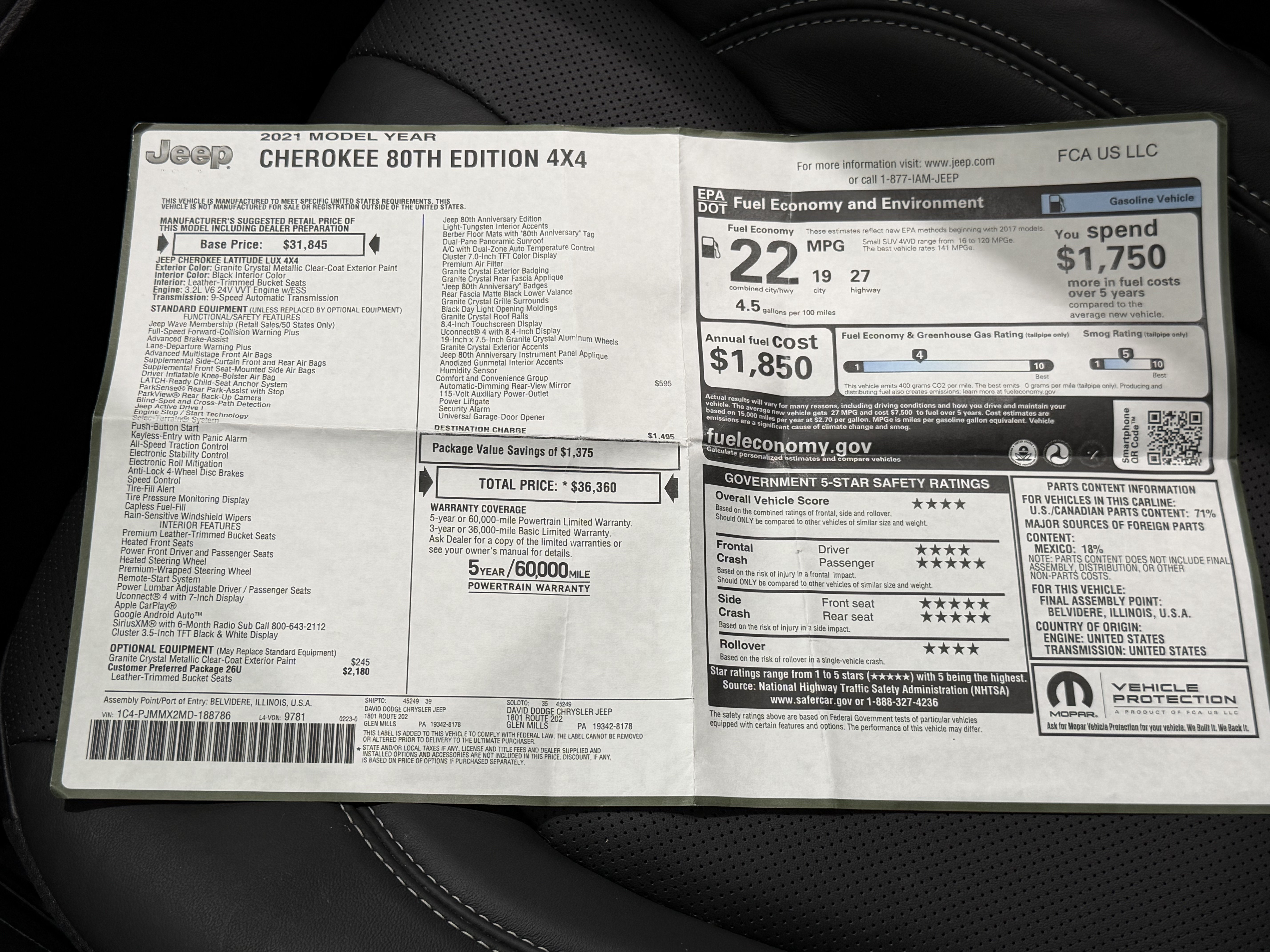 Used 2021 Jeep Cherokee Latitude Lux 80th Anniv w/ Quick Order Package 26U 80TH AWD/4WD image 56