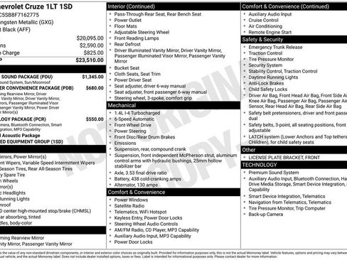 Used 2015 Chevrolet Cruze LT w/ Sun And Sound Package FWD image 19