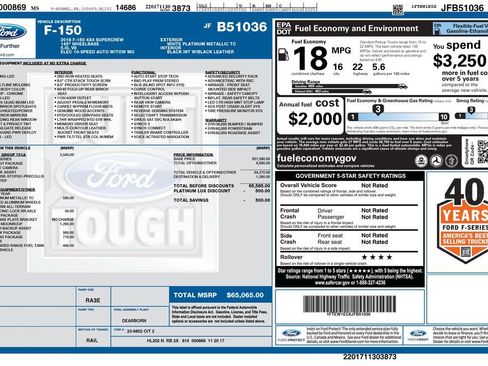 Used 2018 Ford F150 Platinum w/ Equipment Group 701A Luxury image 2