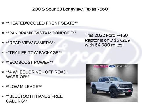 Certified 2022 Ford F150 Raptor w/ Equipment Group 801A High AWD/4WD image 32