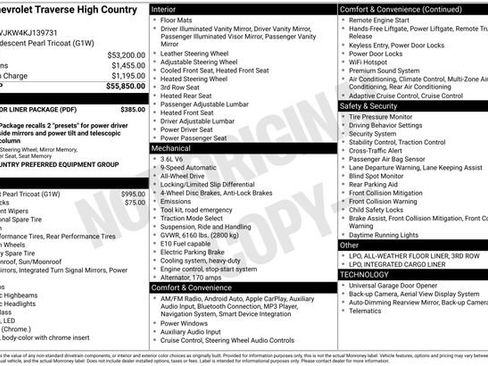 Used 2019 Chevrolet Traverse High Country w/ LPO, Floor Liner Package image 4