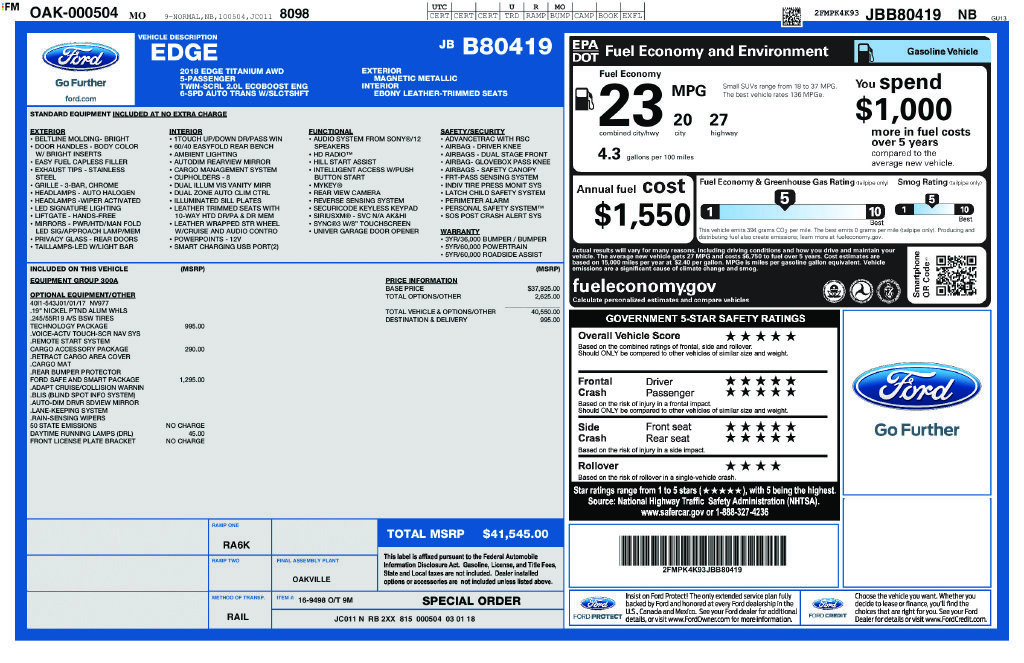Used 2018 Ford Edge Titanium w/ Ford Safe & Smart Package AWD/4WD image 20