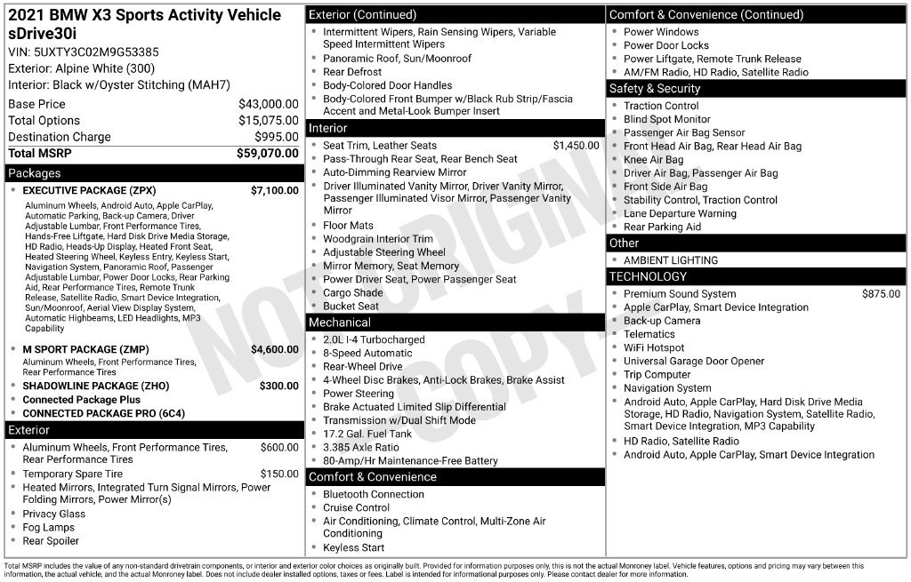 Used 2021 BMW X3 sDrive30i w/ Executive Package RWD image 2