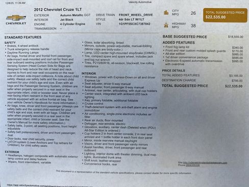 Used 2012 Chevrolet Cruze LT w/ All-Star Edition image 23