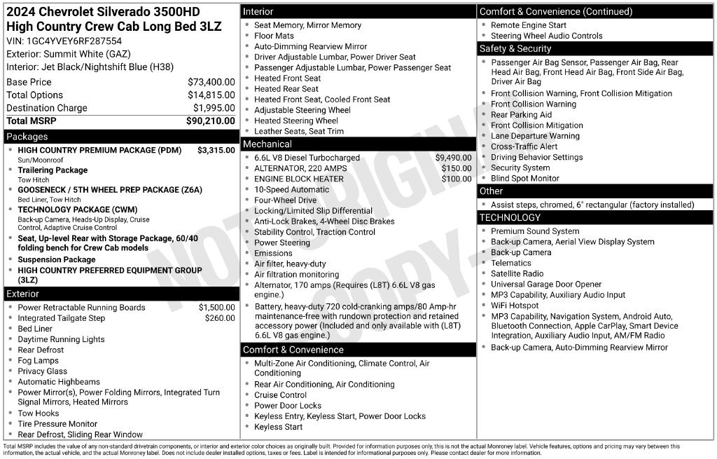 Used 2024 Chevrolet Silverado 3500 High Country w/ High Country Premium Package AWD/4WD image 1