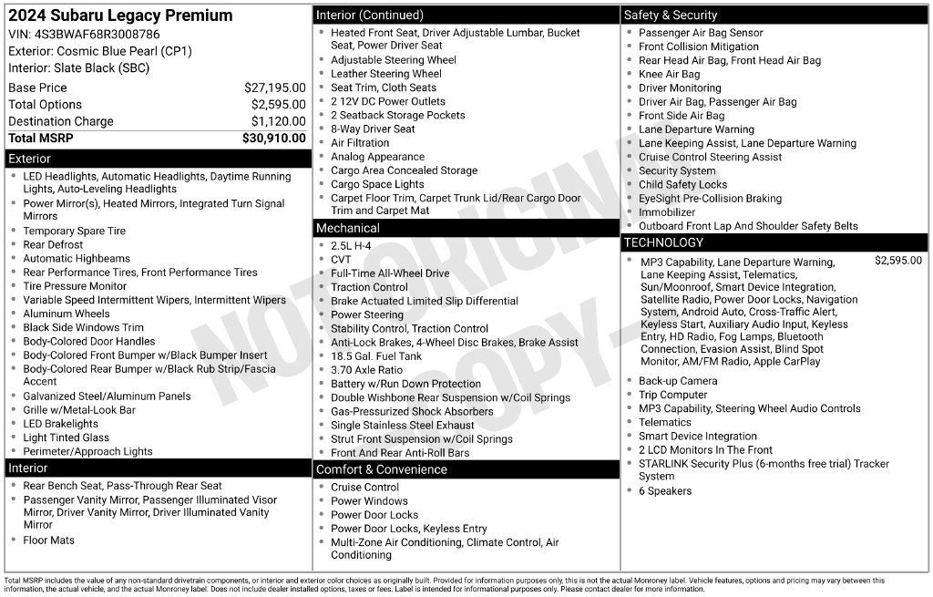 Certified 2024 Subaru Legacy Premium AWD/4WD image 10