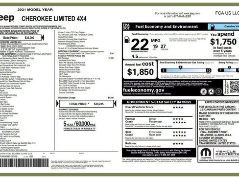 Used 2021 Jeep Cherokee Limited w/ Elite Package AWD/4WD image 2