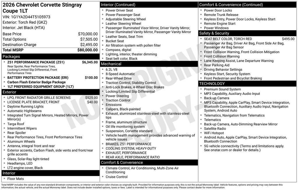 Used 2026 Chevrolet Corvette Stingray Coupe w/ Z51 Performance Package RWD image 39