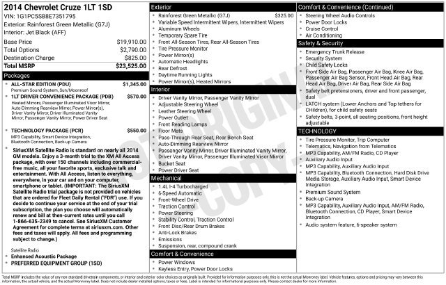Used 2014 Chevrolet Cruze LT w/ All-Star Edition FWD image 6