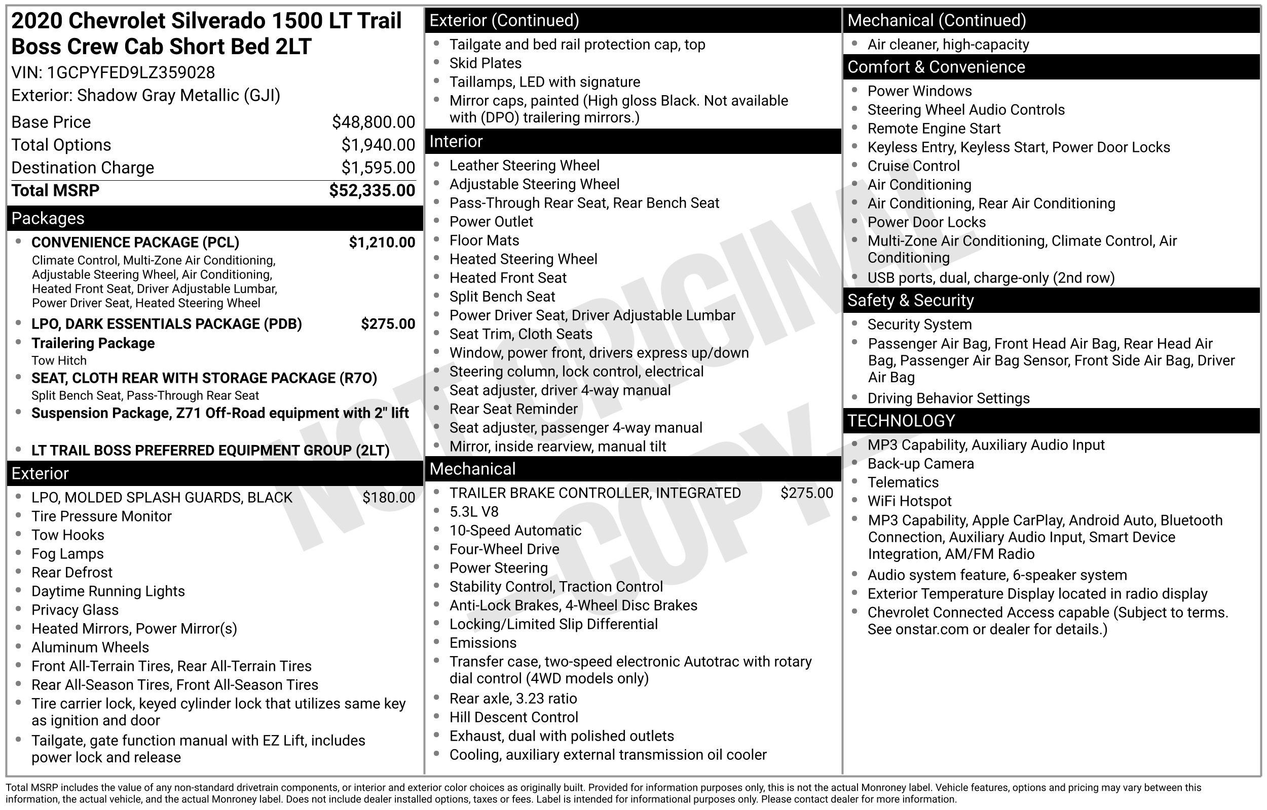 Used 2020 Chevrolet Silverado 1500 LT Trail Boss w/ Convenience Package AWD/4WD image 2