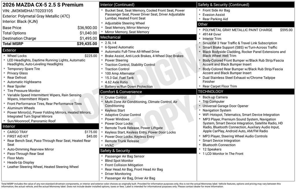 New 2026 MAZDA CX-5 2.5 S w/ Premium Package AWD/4WD image 34