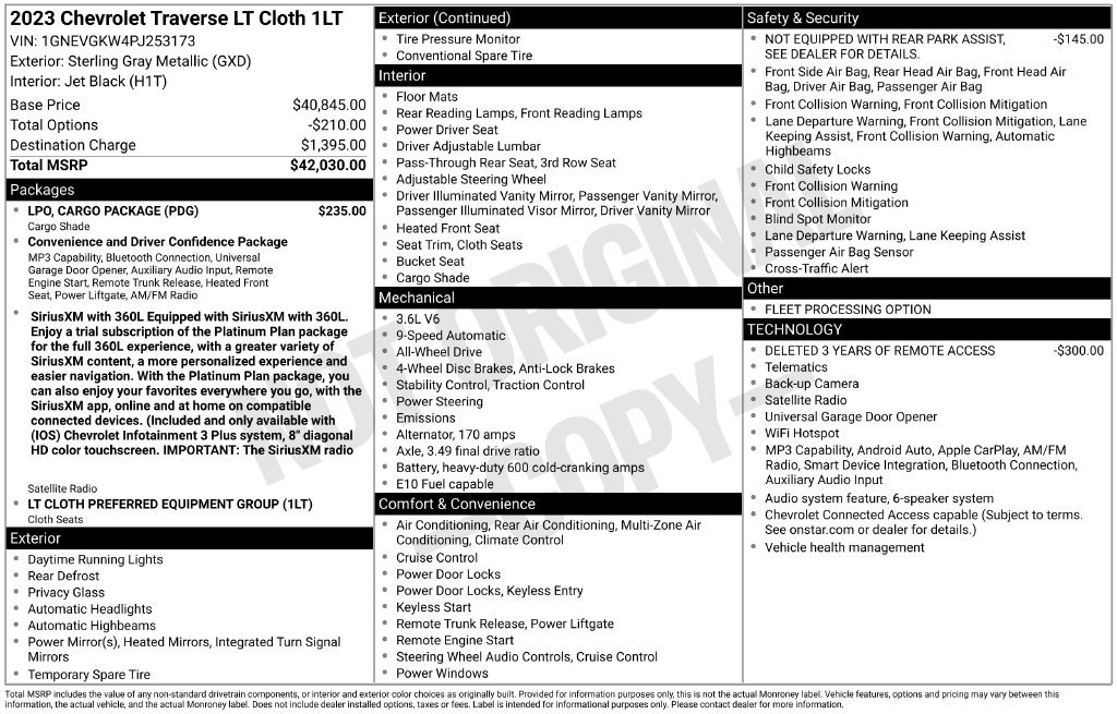 Used 2023 Chevrolet Traverse LT w/ LPO, Cargo Package AWD/4WD image 2