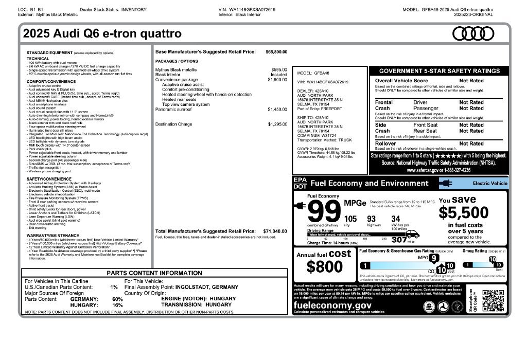 Used 2025 Audi Q6 e-tron Premium w/ Convenience Package AWD/4WD image 4