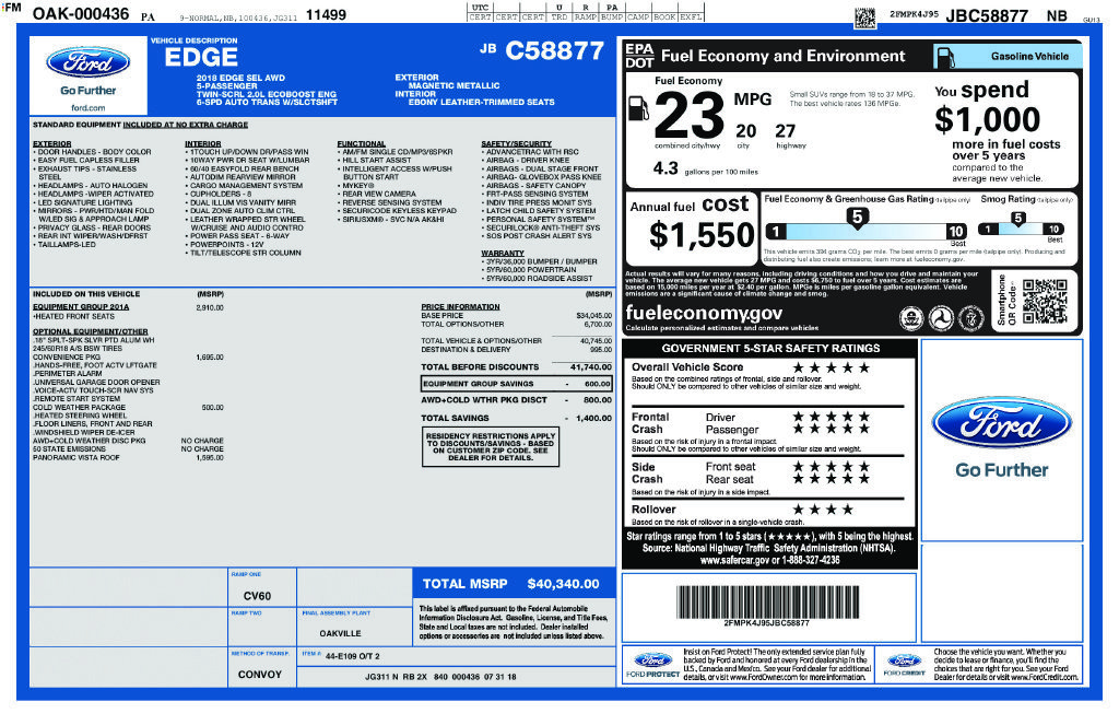 Used 2018 Ford Edge SEL w/ Equipment Group 201A AWD/4WD image 6