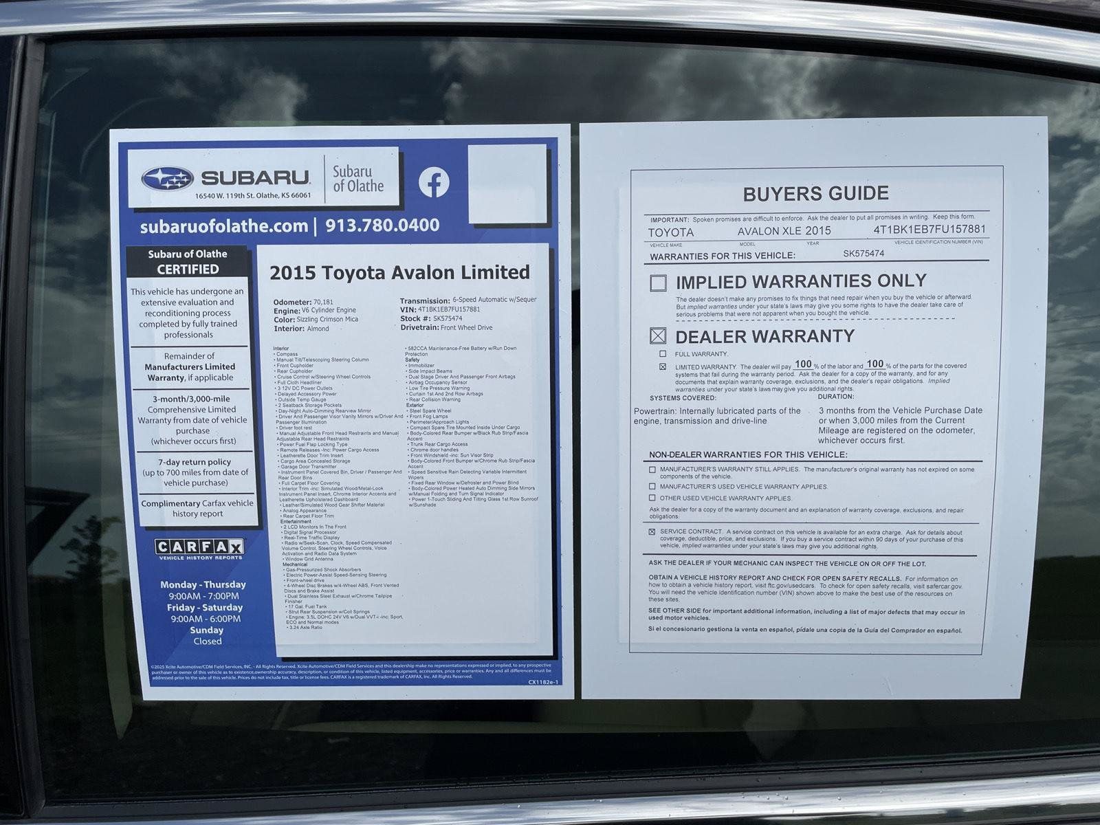 Used 2015 Toyota Avalon XLE Touring FWD image 32