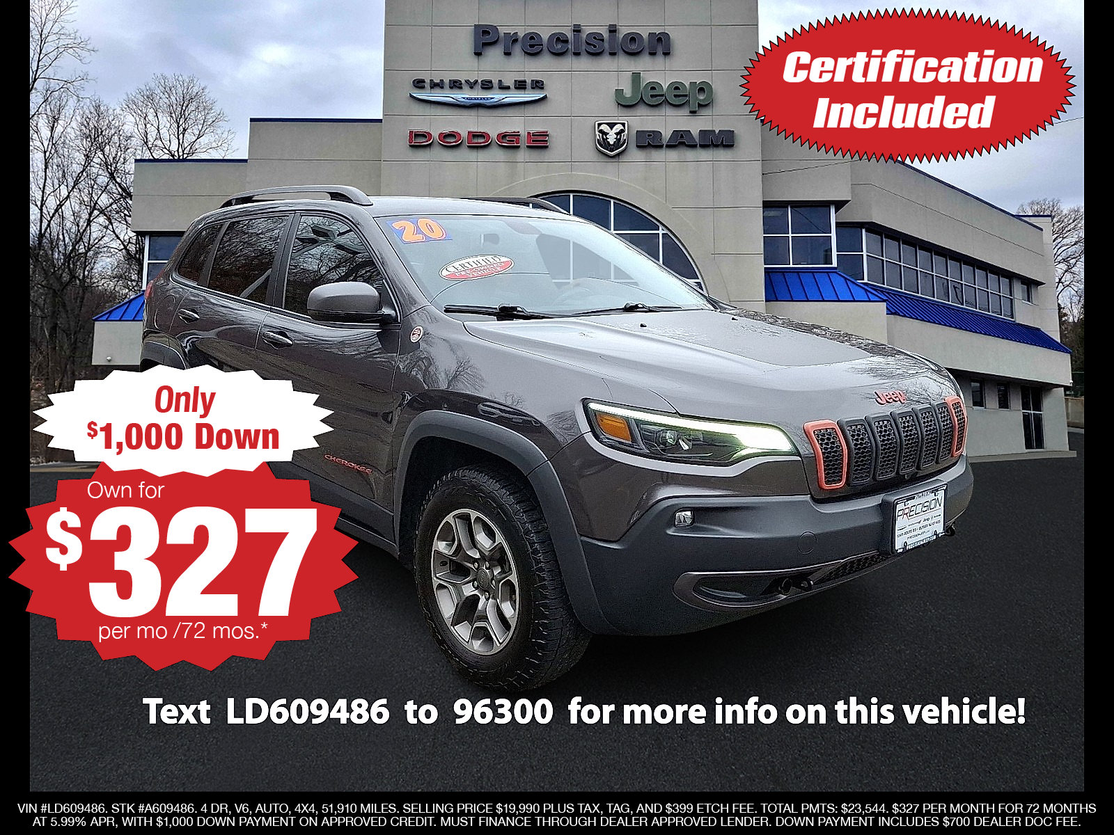 Used 2020 Jeep Cherokee Trailhawk w/ Cold Weather Group AWD/4WD image 1