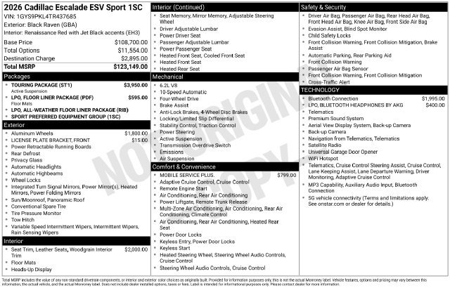 Used 2026 Cadillac Escalade ESV Sport w/ Touring Package AWD/4WD image 2