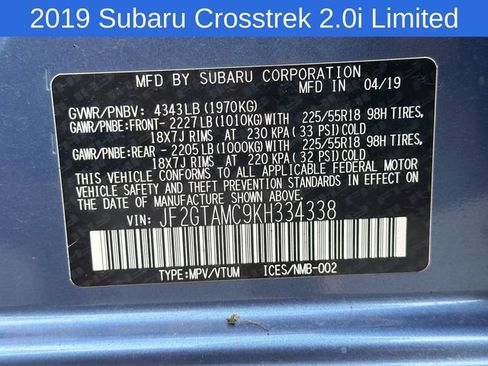 Used 2019 Subaru Crosstrek 2.0i Limited AWD/4WD image 31