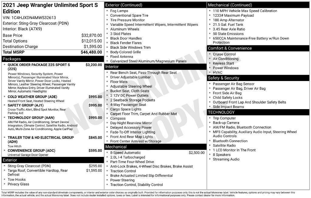 Used 2021 Jeep Wrangler Unlimited Sport AWD/4WD image 7