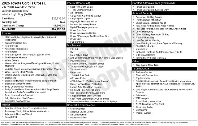 Used 2026 Toyota Corolla Cross L FWD image 2