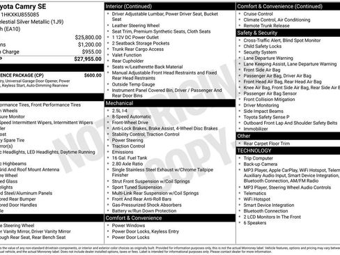 Used 2019 Toyota Camry SE w/ Convenience Package FWD image 2