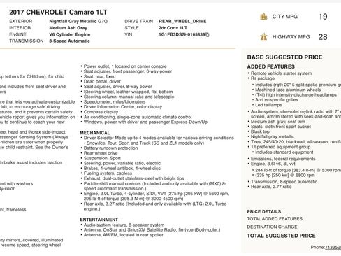 Used 2017 Chevrolet Camaro LT w/ RS Package image 2