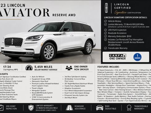 Certified 2023 Lincoln Aviator Reserve w/ Elements Package Plus AWD/4WD image 3