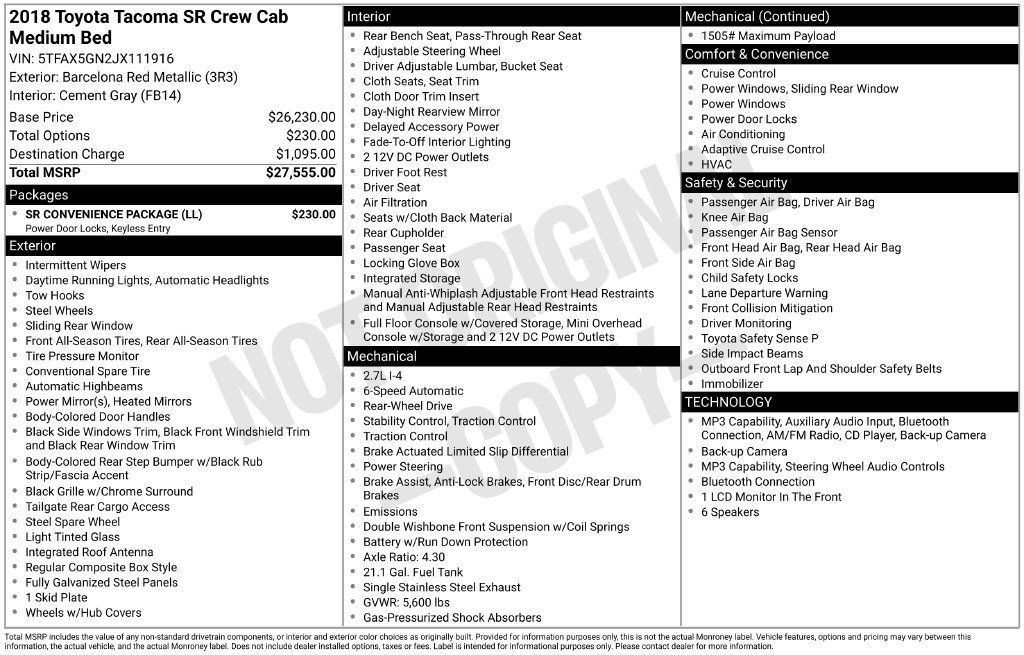 Used 2018 Toyota Tacoma SR w/ SR Convenience Package RWD image 26