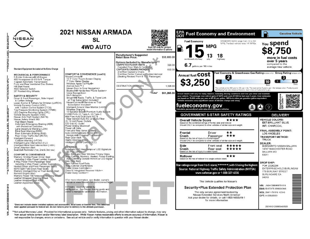 Used 2021 Nissan Armada SL w/ Captain's Chairs Package AWD/4WD image 33