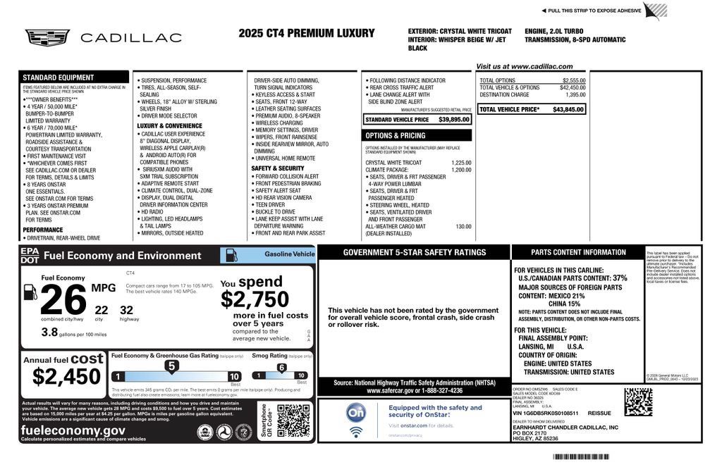 Used 2025 Cadillac CT4 Premium Luxury w/ Climate Package RWD image 6