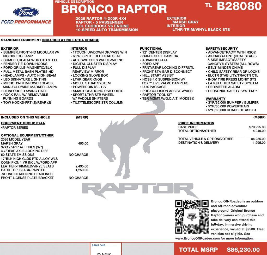 New 2026 Ford Bronco Raptor AWD/4WD image 2