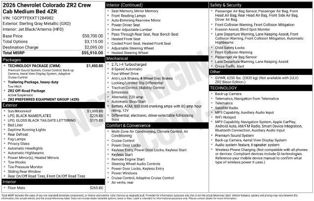 New 2026 Chevrolet Colorado ZR2 w/ Technology Package AWD/4WD image 4