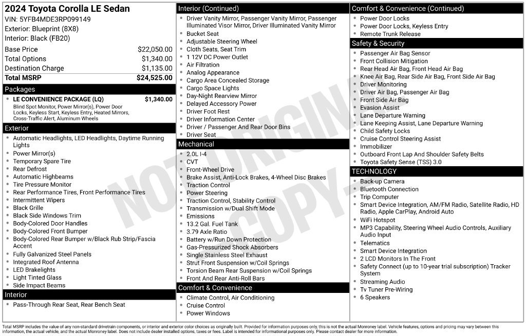 Used 2024 Toyota Corolla LE w/ LE Convenience Package FWD image 2
