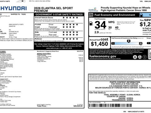 Used 2026 Hyundai Elantra SEL Sport Premium w/ Cargo Package FWD image 50