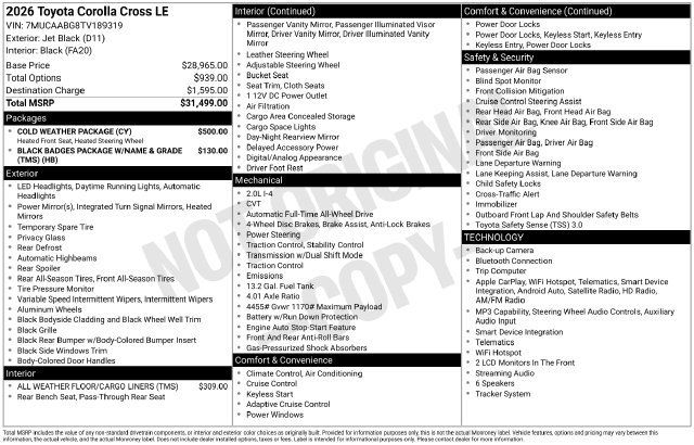 Certified 2026 Toyota Corolla Cross LE w/ Cold Weather Package AWD/4WD image 33